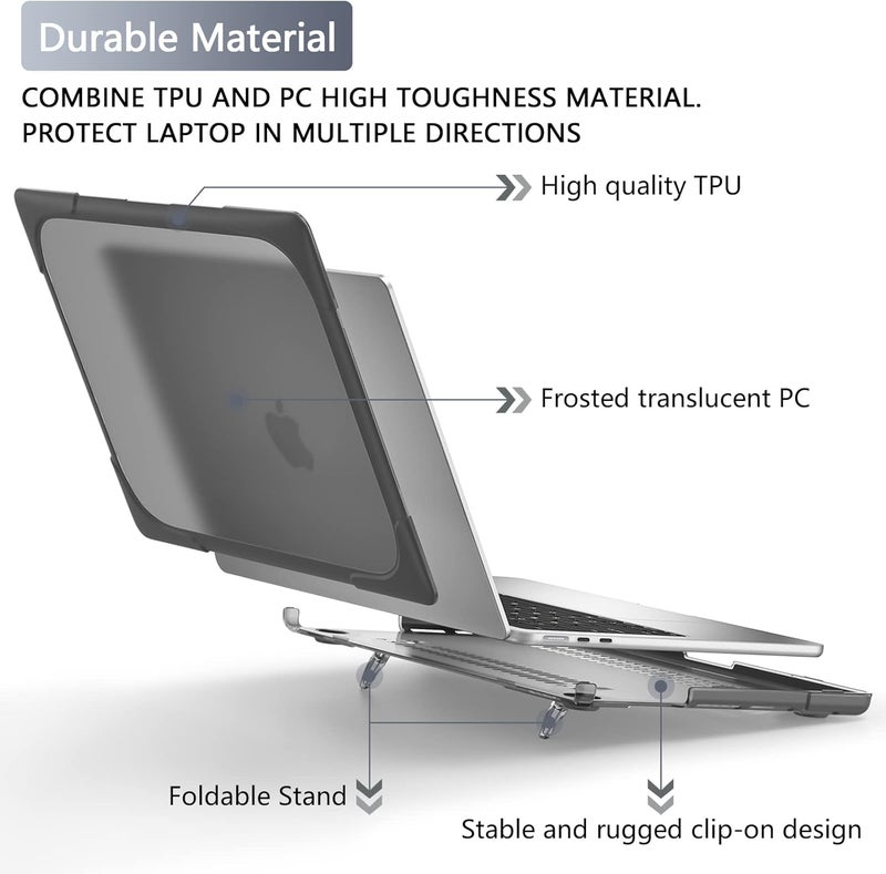 Batianda Heavy Duty Case for New MacBook Air 13.6 inch Case 2025 M4 Chip 2024 2022 Release, Ergonomic Foldable Kickstand (Holds 20lbs) Matte Translucent Protective Cover with Keyboard Skin, Gray - Image 3